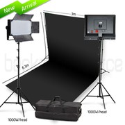 Two Head 1000W LED Professional Video Lighting Kit with Black Backdrop