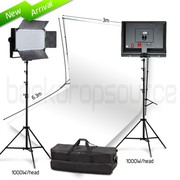 Two Head 1000W LED Professional Video Lighting Kit with White Backdrop