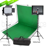 Two Head 1000W LED Professional Video Lighting Kit with Green Backdrop